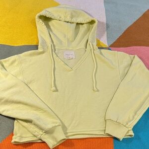 American Eagle Cropped oversized Hoodie Sweatshirt Yellow Pullover Size S